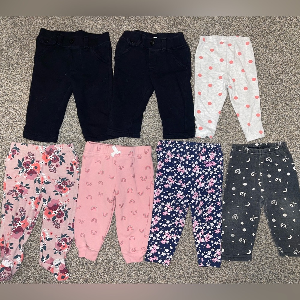 7 piece baby girl fall/winter PANTS bundle lot; Size 6-9 Months